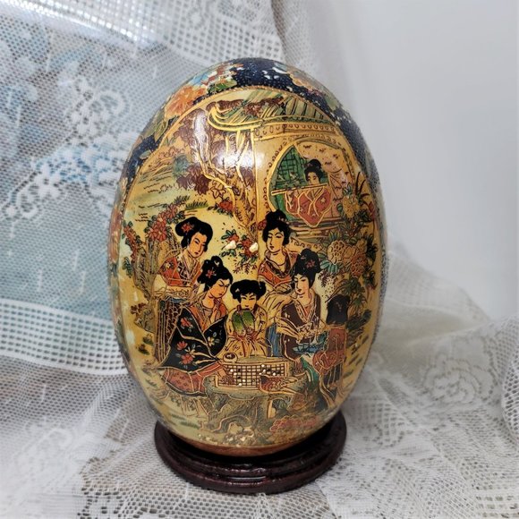 Royal Satsuma Hand Painted Egg Japanese Geisha Oriental Asian